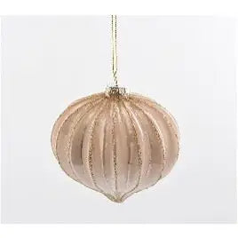 Enchante Champagne Large Ribbed Bauble 10cm - Christmas