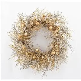 Enchante Gold Sparkle Twig & Bauble Wreath 60cm - Christmas