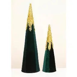 Enchante Green & Gold Glitter Gilded Conicals Set Of 2 -