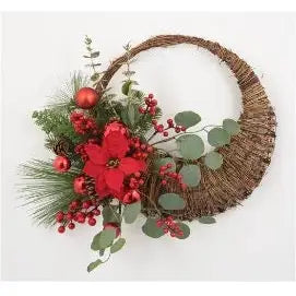 Enchante Luxury Poinsettia & Bauble Wall Cornucopia Wreath