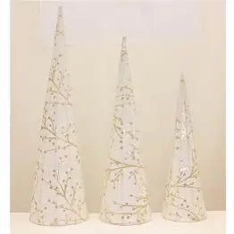 Enchante Mistletoe Wishes White & Gold Conicals Set Of 3 -
