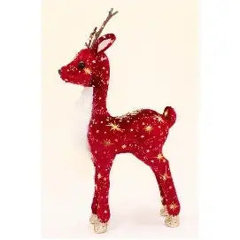 Enchante Ruby & Gold Sparkle Velvet Reindeer 13cm -