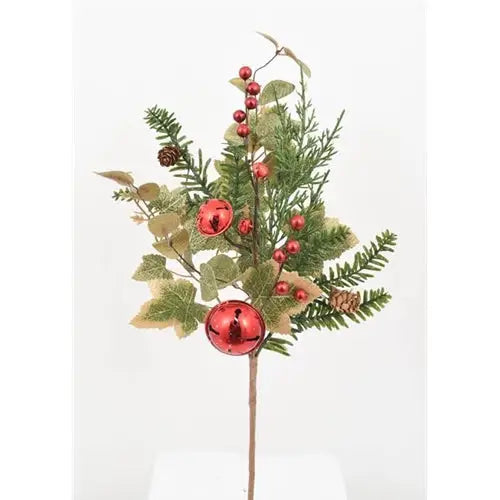Enchante Shimmering Ivy & Red Bauble Pick 45cm - Christmas