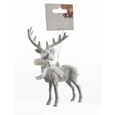 Enchante Silver Sparkle Reindeer Hanger Bauble - Christmas
