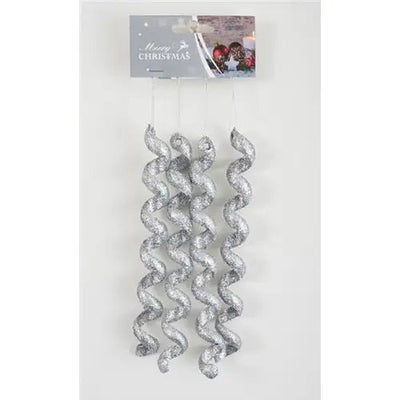 Enchante Silver Sparkle Spiral Hanger 4Pack Bauble -