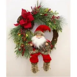Enchante Traditional Santa In Wreath With Lights 60cm -