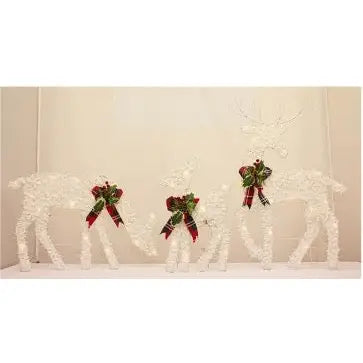 Enchante Winter Snow Reindeer Family Set Of 3 Tartan Bow