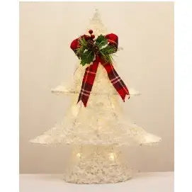 Enchante Winter Snow Tree With Lights & Tartan Bow 48cm -