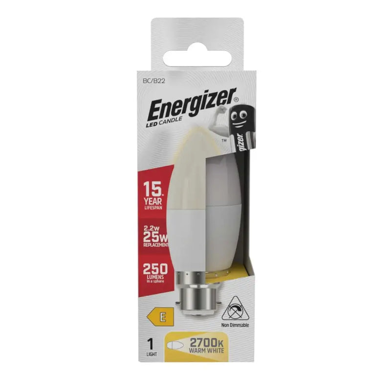 Energizer Led Candle BC / B22 2.2W = 25W Warm White - Bulbs