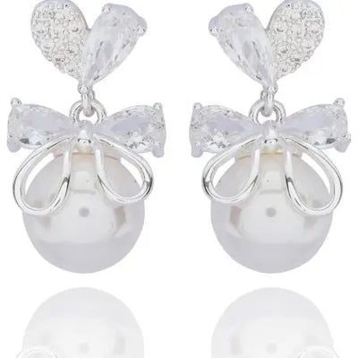 Eternal Bow Pearl Drop Silver Plated Earrings - Giftware >>