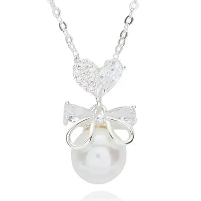Eternal Bow Pearl Drop Silver Plated Necklace - Giftware >>