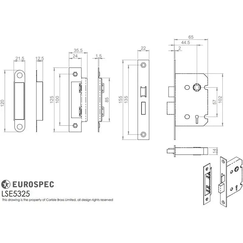 Eurospec Easi-T 3 Lever Sashlock Nickel Plated 76mm - 3