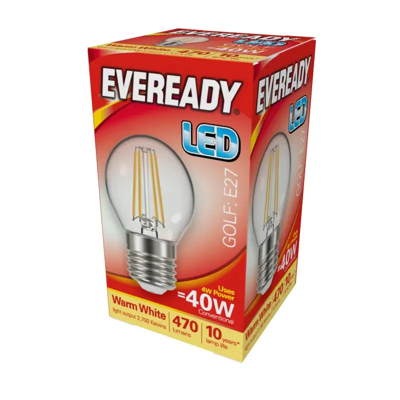 Eveready LED Filament Golf 470LM E27 ES 4W 27000K - Bulbs
