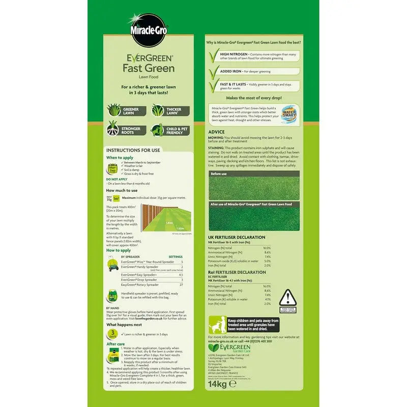 Evergreen Miracle-Gro Fast Green Lawn Food - Various Sizes