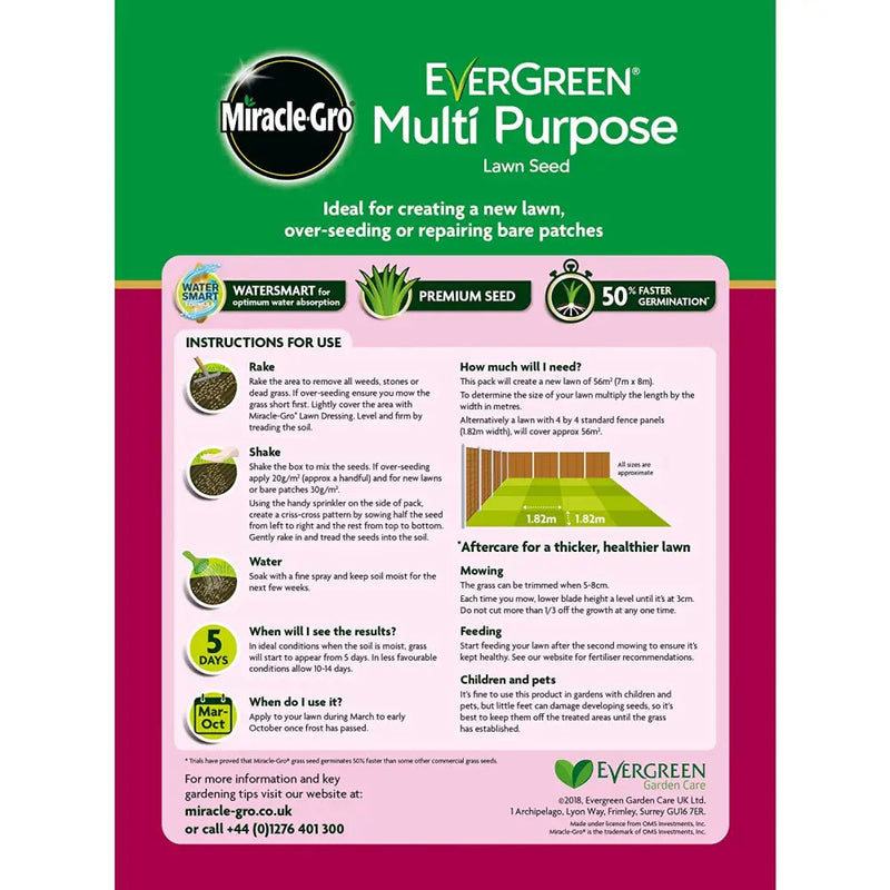 Evergreen Multi Purpose Grass Seed - 480g - 1.6kg - Grass