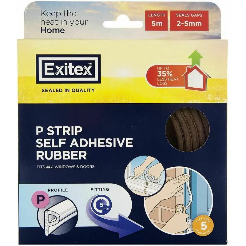 Exitex P Strip Self Adhesive Rubber 2-5mm Gap 5 Meters