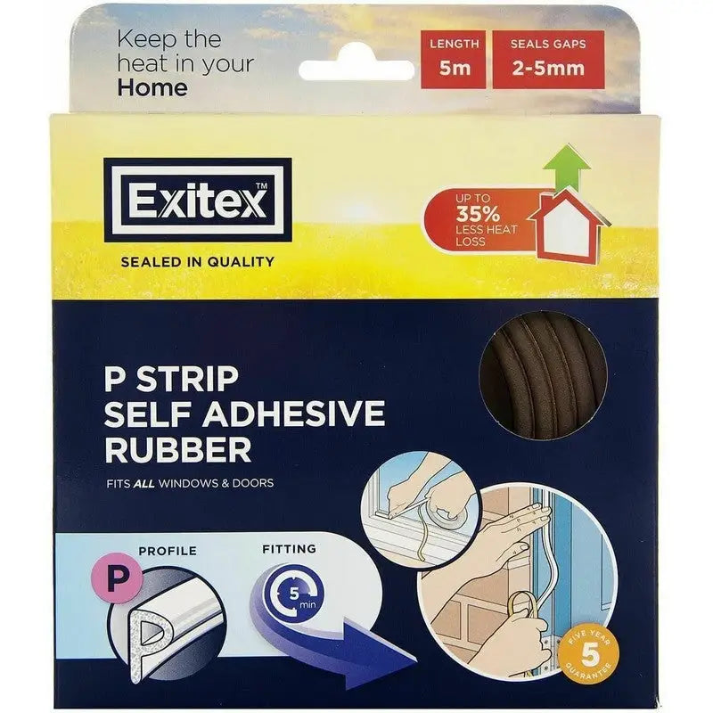 Exitex P Strip Self Adhesive Rubber 2-5mm Gap 5 Meters