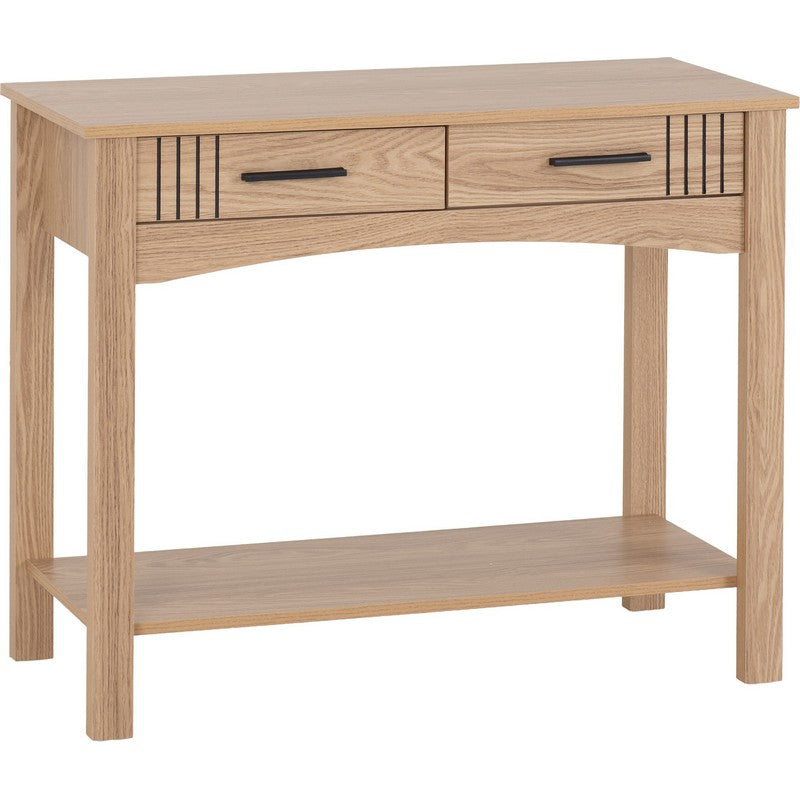 Tessa 2 Drawer Natural Oak Effect Console Table - 930 x 350 x 735mm