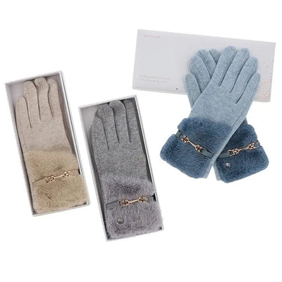 Faux Fur Cuff Belt Boxed Gloves - 1 Pair Sent - Giftware