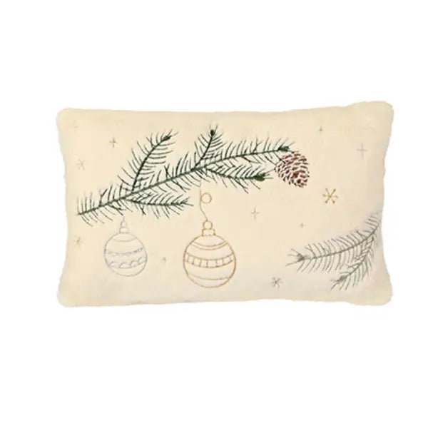 Faux Fur Embroidered Bauble Cushion 30x50cm - Seasonal >>