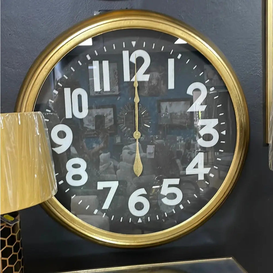 Fern Cottage Large Black And Gold Stylish Wall Clock 92cm -