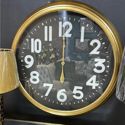Fern Cottage Large Black And Gold Stylish Wall Clock 92cm -