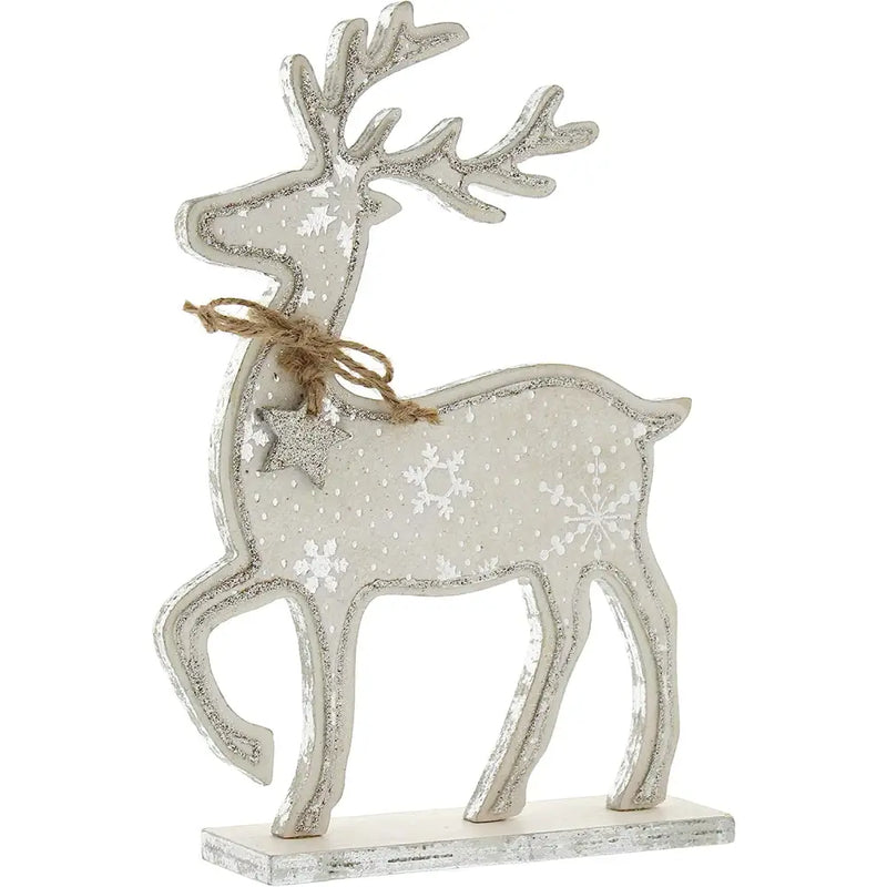 Festive 20cm Wood and White Suede Effect Reindeer and Tree