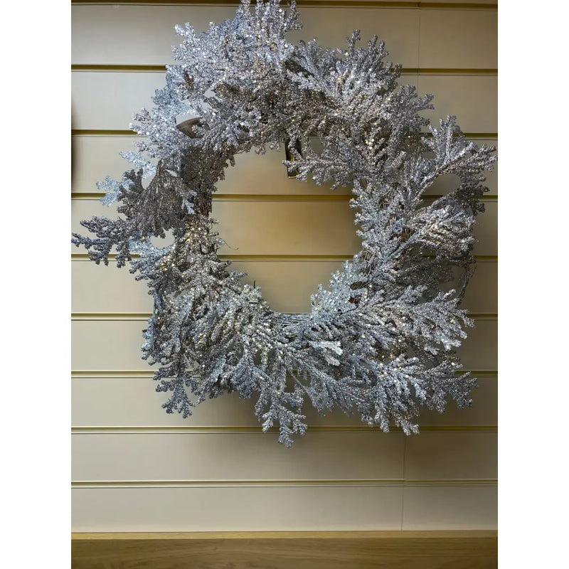 Festive 52cm Silver Glitter Cedar Wreath - Christmas Wreath