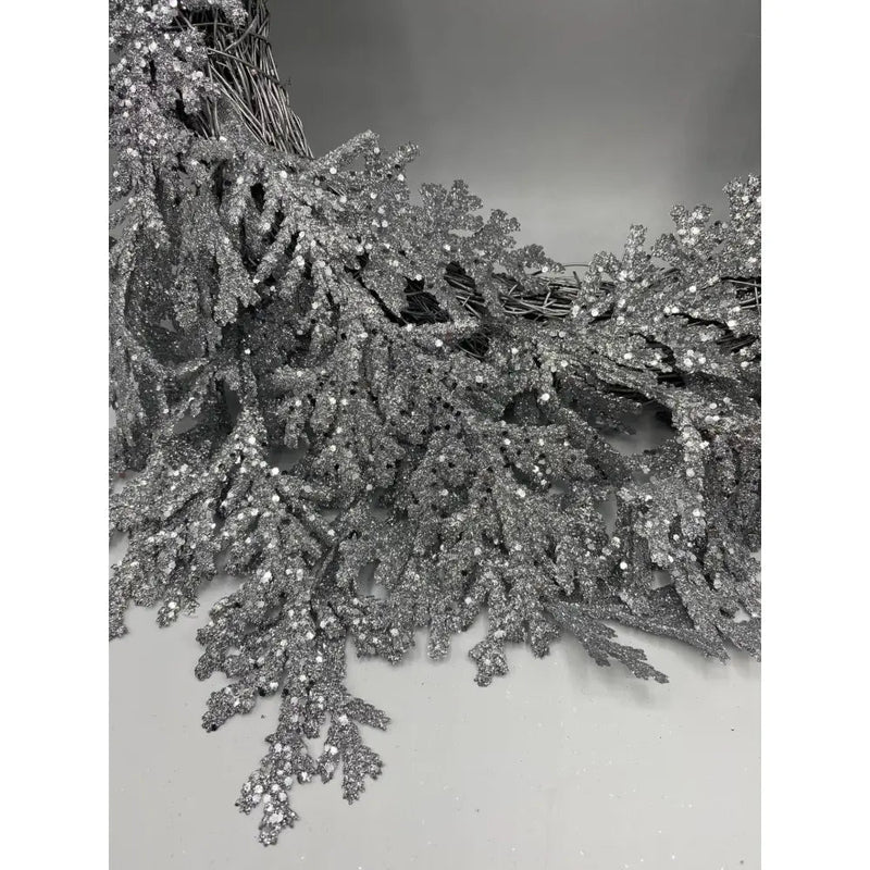Festive 52cm Silver Glitter Cedar Wreath - Christmas Wreath