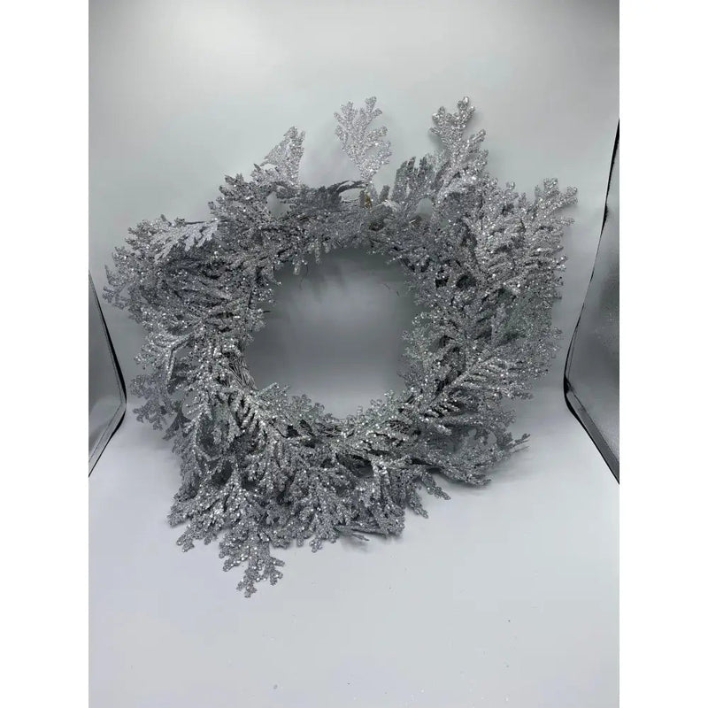 Festive 52cm Silver Glitter Cedar Wreath - Christmas Wreath