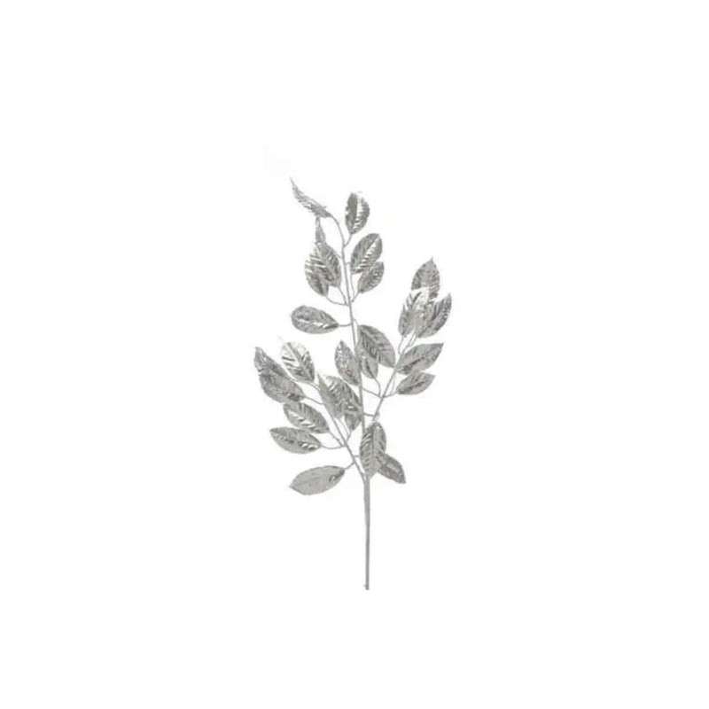 Festive 80cm Metallic Silver Leaf Stem - Christmas