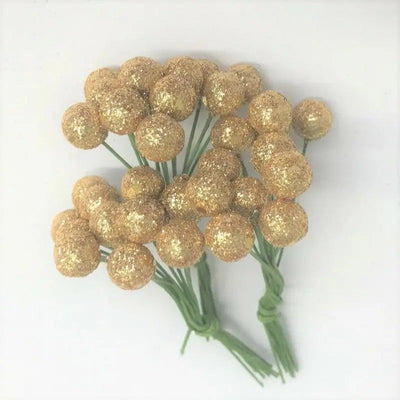 Festive Assorted Sizes Gold Glitter Berry Clusters -