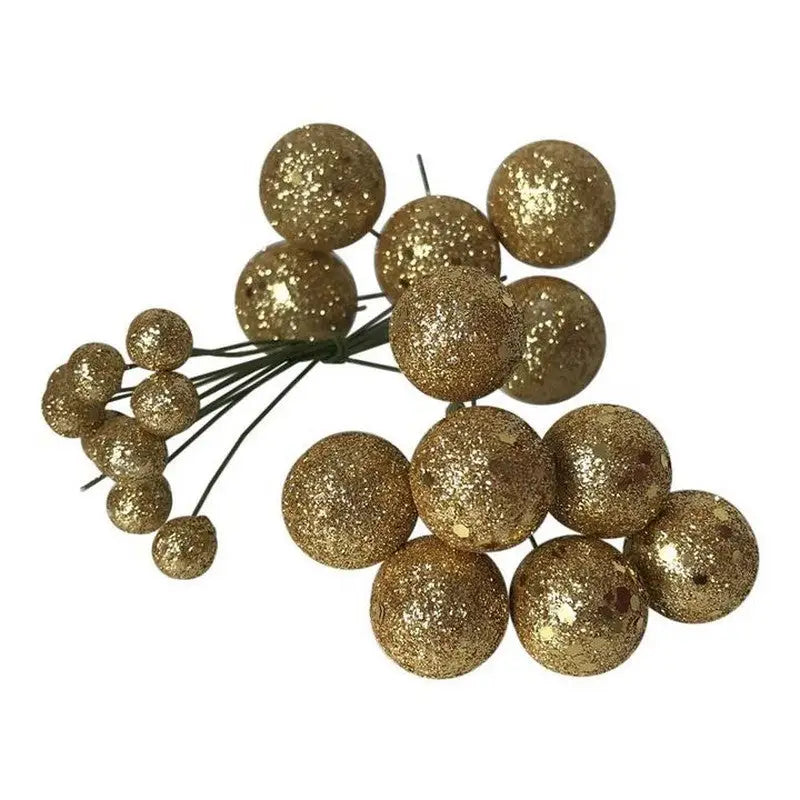 Festive Assorted Sizes Gold Glitter Berry Clusters -