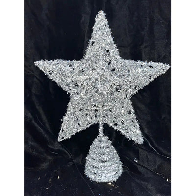 Festive Star Tree Topper Silver Glitter - Christmas