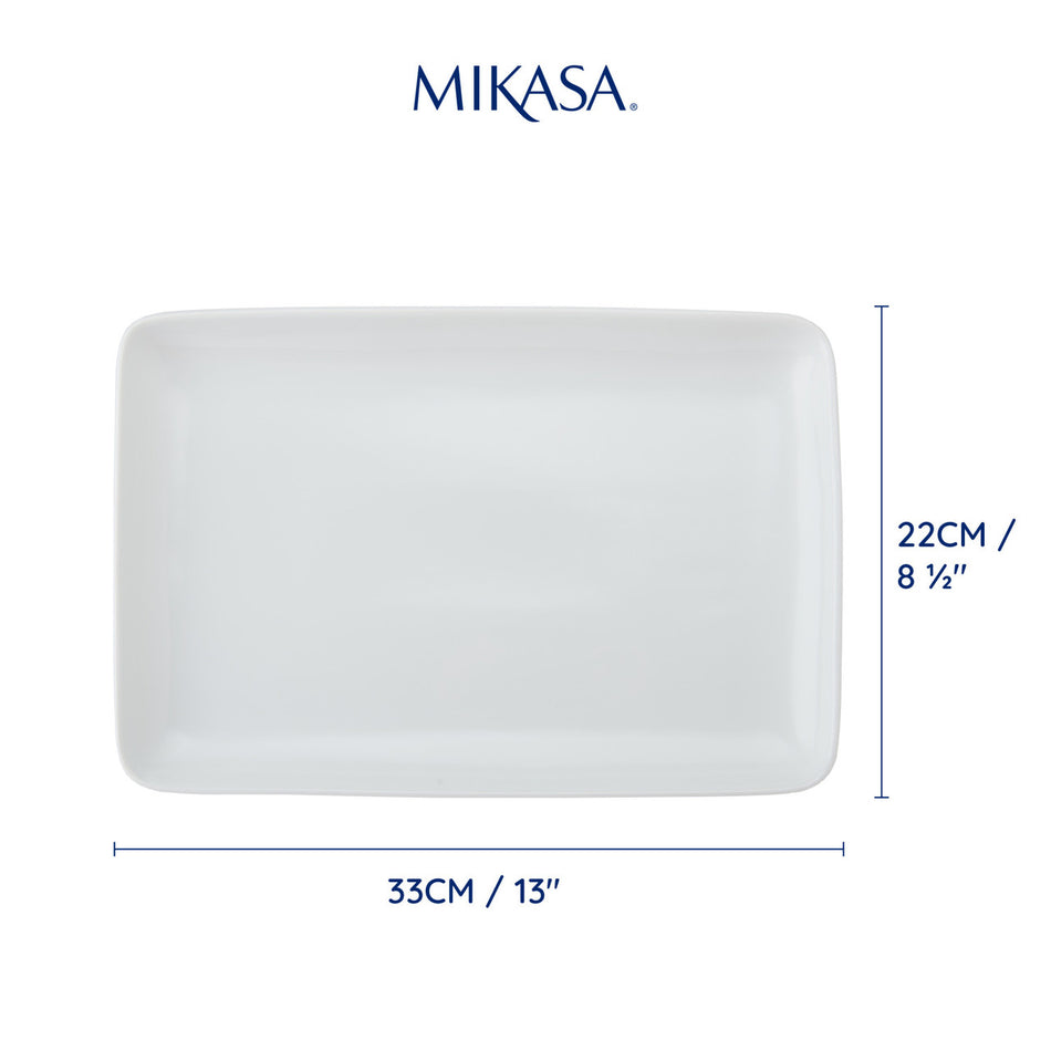 Mikasa Chalk Rectangle Porcelain Serving Platter, White, 33cm