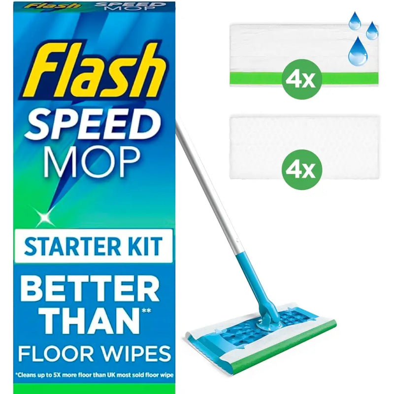 Flash Speed Mop Starter Kit 4 Dry Sweeping Pads + 4 Wet