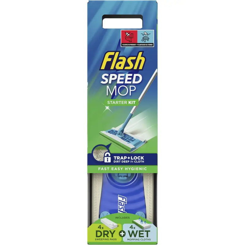 Flash Speed Mop Starter Kit 4 Dry Sweeping Pads + 4 Wet