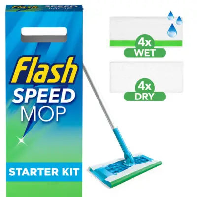 Flash Speed Mop Starter Kit 4 Dry Sweeping Pads + 4 Wet