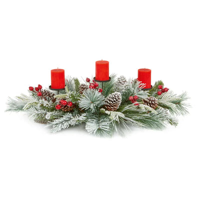 Flocked Centrepiece With Berries / Cones 80cm Seasonal >>
