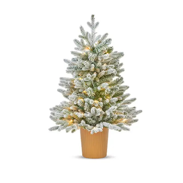 Flocked Potted Eldon Fir Tree- 90cm /3ft - 50 LEDs