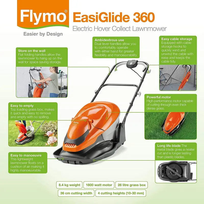 Flymo Easi Glide Lawnmower 360 - 36cm Cutting Width -