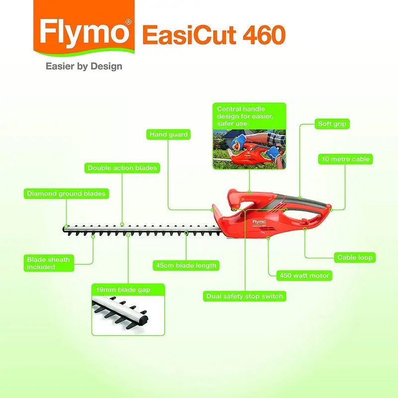 Flymo Easicut 460 Electric Hedge Strimmer 450W - 45cm Blade