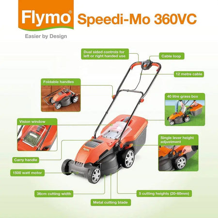 Flymo Speedimo Wheeled Lawnmower 360VC - Gardening &