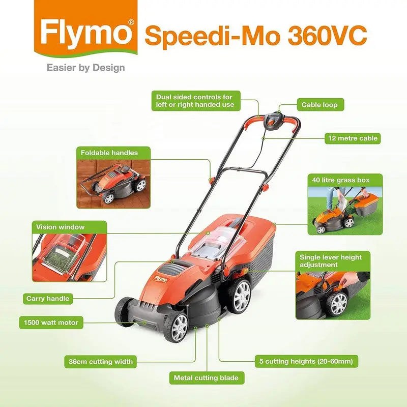 Flymo Speedimo Wheeled Lawnmower 360VC - Gardening &