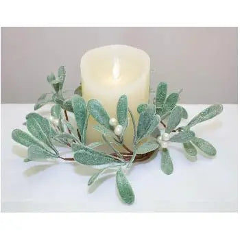 Frosted Mistletoe Candle Ring 11cm (Candle Not Included)