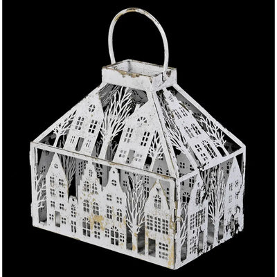 Frosted White Antique House Lantern Seasonal >> Christmas
