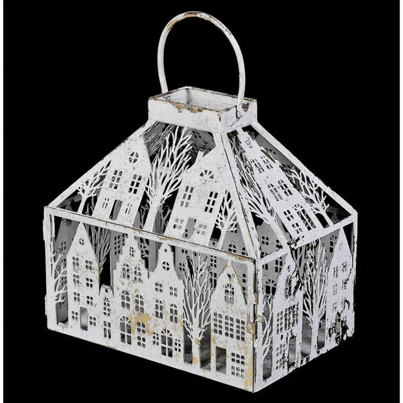 Frosted White Antique House Lantern Seasonal >> Christmas