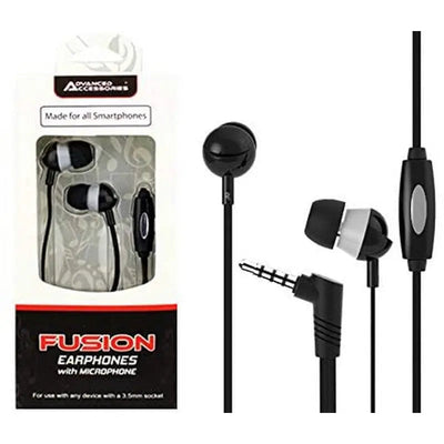 Fusion Wired Earphones With Microphone - Black - Mobile