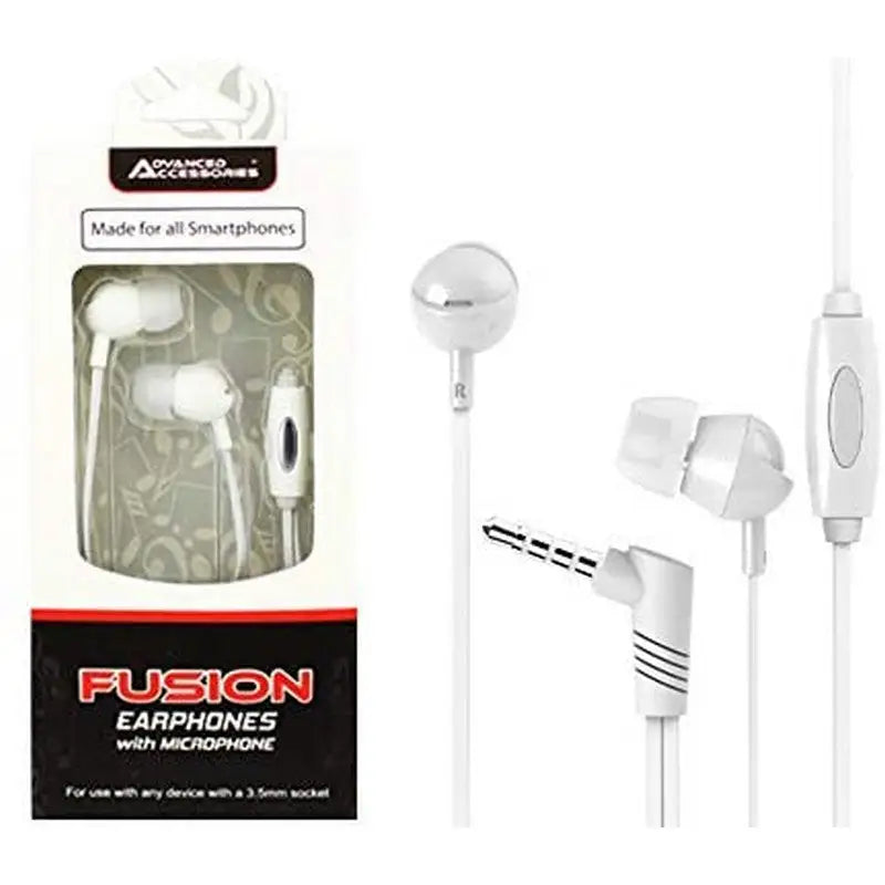 Fusion Wired Earphones With Microphone - White - Mobile