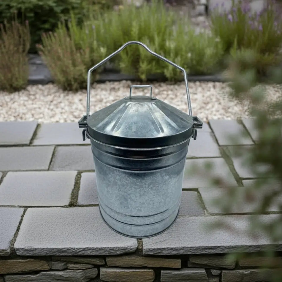 Galvanised 20L Ash Carrier Bin With Captive Lid And Handle